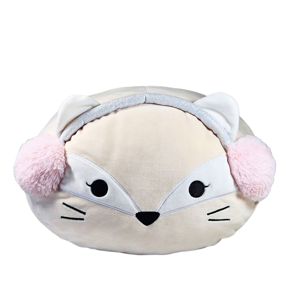 Squishmallows Stackables 12" Nadine Arctic Fox Pink Ear Muffs Stackable Pillow